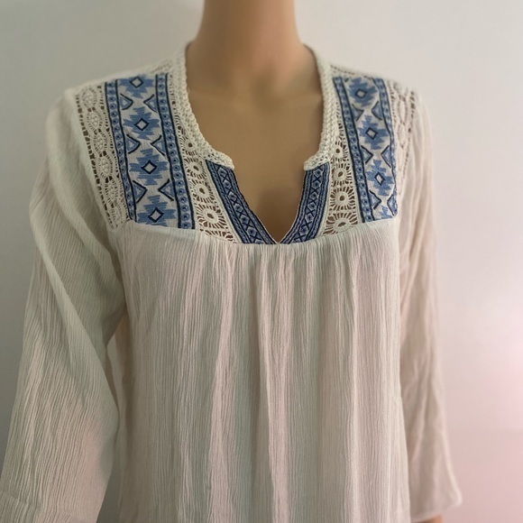 Artiasan Ny Womens Large White Embroidered 3/4 Sleeve Dress Knee Length - Picture 9 of 15